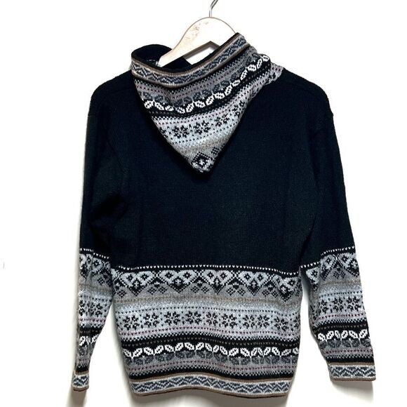 American South Side SKI Winter Sweater Alpaca Wool Crew Black Hoodie Womens L/XL - Picture 2 of 5